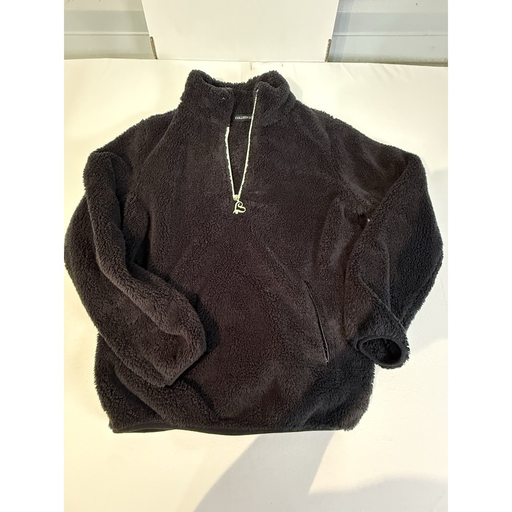 Colleen Lopez Fleece Pullover Women Small Charcoal Gray Half Zip Heart Charm C